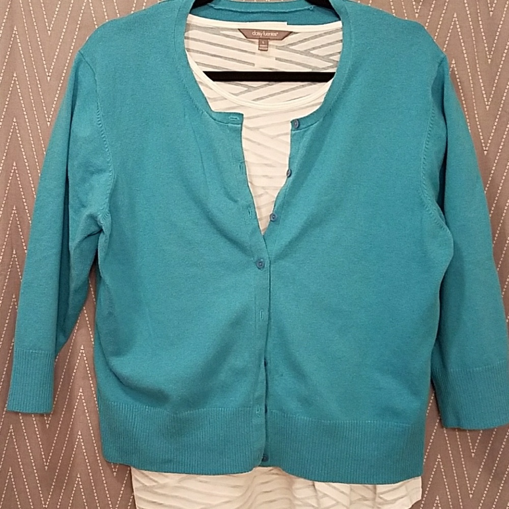 🦋 Worthington Teal/Turq 3/4 Sleeve Cardigan XL